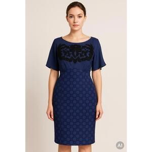 3.1 Phillip Lim 100% Silk Blue Embroidered Dress Sz 10 Sh Sleeve Sheath Luxury